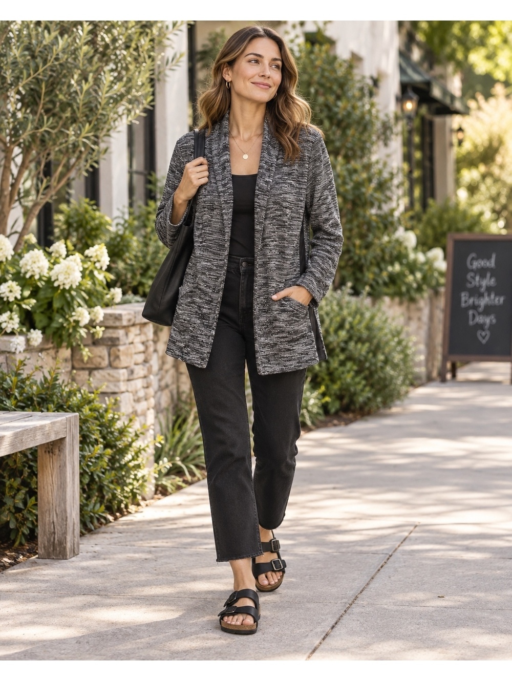Simply Vera Vera Wang Women's gray marled open front cardigan